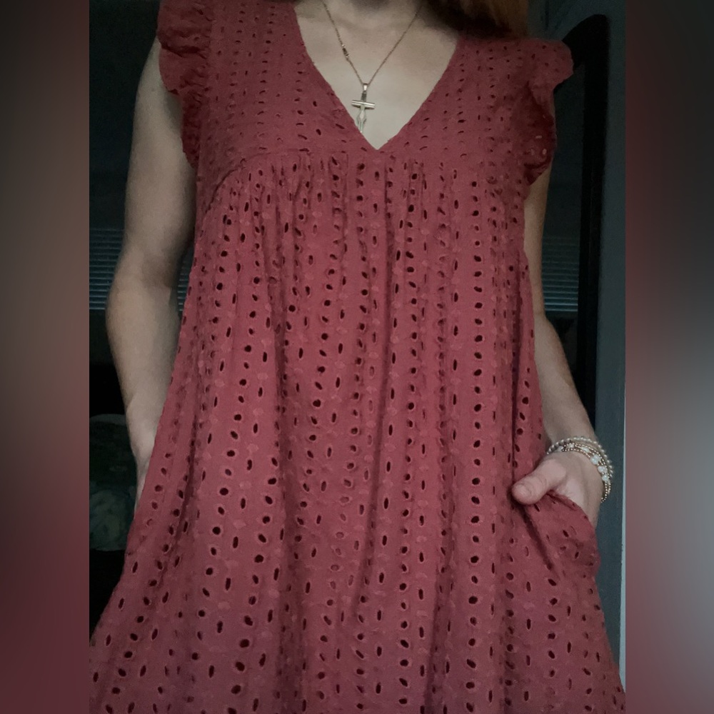 Mustard Seed eyelet mini dress in musky red size medium